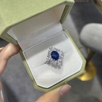 wholesale S925 Sterling Silver Gold-Plated 7x9 Oval 2ct Lab-Grown Sapphire Ring Ready-to-Ship Wholesale-Simulated Emerald Ring US Size 7