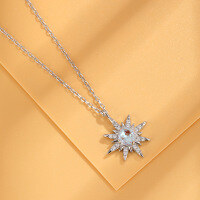 wholesale Metal material, small niche design luxury clavicle chain snowflake octagram necklace for women elegant full drill moonstone pendant birthday gift-Eight-pointed star necklace 925 silver