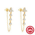 wholesale S925 Sterling Silver Chain-Connected Diamond-Encrusted Tassel Earrings, a popular and elegant INS high-end earring-0-5