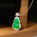 wholesale S925 Sterling Silver Women's New Chinese Style Gourd Pendant, Imperial Green High Ice Ruyi Simple Chinese Wind Necklace-0-0