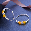 wholesale Sterling Silver S990 Beaded Yellow Chalcedony Baby Bracelet, Unisex Children's Infant Full Moon Anklet Jewelry-0-3