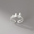 wholesale S925 Sterling Silver Exquisite Minimalist Ins Niche Double-Layer Twisted Stripe Butterfly Open Ring R02435-0-1