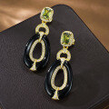 wholesale S925 Sterling Silver 1 Carat Olive Green Earrings, Vintage European Old Money Style Fashion Women's Design-0-1