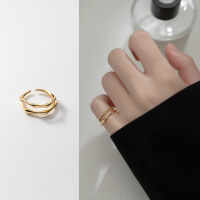wholesale S925 Sterling Silver Double Ring Hollow-Out Minimalist Two-Layer Bamboo Joint Tail Ring Fashionable Openable Knuckle Ring J9501-S925 silver one gold opening adjustable