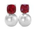 wholesale S925 Silver New Fashion Versatile Women's Style Ruby-Embedded 12mm Pearl Earrings-0-4