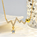 14K Gold-Plated 925 Sterling Silver Pendant Necklace with 1ct Moissanite Wave ECG Heart Design-0-3