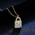 18K Gold Plated 925 Silver 1ct Moissanite Heart Lock Key Pendant Necklace-0-0