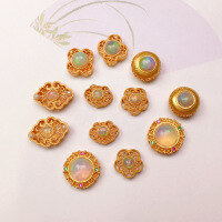 wholesale S925 Gold-Plated Silver Natural Opal Four-Leaf Clover Flower Accessory DIY Semi-Finished Bracelet Necklace Strand Charms-Little Ruyi