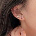 wholesale S925 Sterling Silver Minimalist Cherry Earrings for Women, Korean-Style Versatile Small Elegant Camellia Earrings-0-0