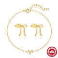 wholesale S925 Sterling Silver Bow Bracelet and Earrings Set, Simple European-style Smooth Design, Versatile Women's Accessories-0-0