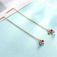 wholesale 925 silver versatile set with colorful tassel zirconia earrings for women, Korean and Japanese style minimalist earrings wholesale-Fresh and versatile tassel earrings>925 silver