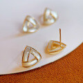 wholesale S925 Sterling Silver Red Elk All-Over White Shell Ear Studs Fashion Minimalist French Luxury Triangular Design Earrings for Women-0-3