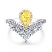 wholesale S925 Silver Gold-Plated Colored Gemstone Yellow Diamond Teardrop Women's Ring Exquisite High-Carbon Diamond Crown Ring Women's 925 Sterling Silver-Platinum US size 8#