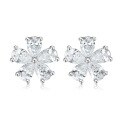 wholesale 18k Gold and Platinum Five-Petal Flower Diamond Stud Earrings with Lab-Grown Pear-Shaped Small Diamonds, Ins Style-0-0