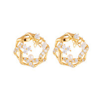 wholesale [Silver] New lightweight luxury high-end hollow butterfly pearl earrings for women, wholesale first-hand sources-Freshwater Pearl + White Zircon Hollow Earrings