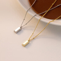 wholesale 925 Silver Nalan One Character Square Small Gold Bar Long Geometric Bead Small Gold Bar Long Collarbone Chain D9402-S925 silver gold 925 silver