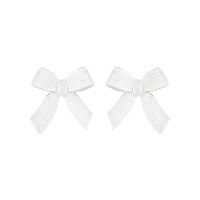 wholesale S925 Sterling Silver 814 Floral Stripe Bow Ear Studs Women Minimalist Style Small and Fresh Original Ins High-end Silver Earrings-Burnt Silver [Swimming] [with pure silver ear plugs] > 925 silver