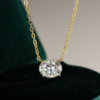 14K Gold Plated 925 Silver Moissanite Oval Egg Pendant Necklace for Women Cross-border Supply-2CT set with moissanite  925 silver