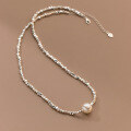 wholesale S925 Sterling Silver Swarovski Pearl Necklace OL Rippling Light Elegant Versatile Collarbone Chain Y00127-0-3