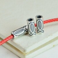 wholesale Silver Vintage Fish Tube Sleeve Small Fish Bent Tube DIY Jewelry Red Cord Bracelet Braided Hand Rope Accessories-One fish-patterned tube