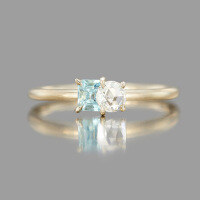 wholesale S925 gold-plated silver geometric design sky blue topaz ring, simple and versatile, women's jewelry-Sky Blue Topaz + White Crystal Geometric Simple Ring  No. 8 (Mido)