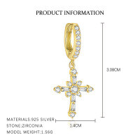 wholesale S925 Sterling Silver Super Sparkly Zirconia Cross Necklace Set with Matching Earrings,-E5051_White Zirconium_18K Yellow Plated_Pair 925 Silver