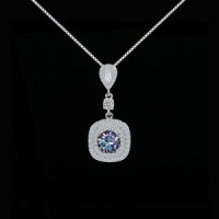 Sterling Silver Summer Pendant Necklace with Micro-Pavé Moissanite-S925 sterling silver + 1-carat iridescent moissanite