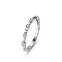 Sterling Silver Moissanite Bamboo Knot Women's Fashion Stackable Ring-(Set with moissanite)  Size 14