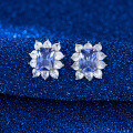 wholesale S925 Sterling Silver Jewelry, Light Luxury 5A Ultra-Sparkling Zircon Earrings, Vintage and Elegant Blue Tanzanite Earrings-0-2