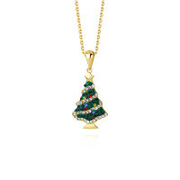 wholesale 925 Sterling Silver Colored Zircon Christmas Tree Necklace for Women, Ins Cross-border Christmas Atmosphere Winter Sweater Chain-A2714-Gold 925 Silver
