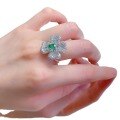 wholesale 925 Silver Four-Leaf Clover Petal 4*6mm Green Zircon Ring for Women, Elegant and Stylish Fashion Ring-0-4