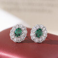 wholesale Platinum 2ct Lab-Grown Emerald Matching Set with Oval Ring, Earrings, and Pendant for Mother's Gift, Popular on Xiaohongshu-0-3