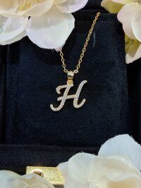 S925 Silver 18k Gold-Plated Moissanite Alphabet Pendant Necklace, DIY Gift.-H> Gold