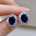wholesale 925 Sterling Silver Zhuo Zhifan New 7*9 Blue Sapphire Earrings, Minimalist and Elegant Jewelry for Dropshipping-0-2