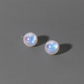 wholesale 925 Sterling Silver Korean-style Iridescent Mermaid Synthetic Pearl Earrings, Small and Unique High-end Women's M01889-0-2