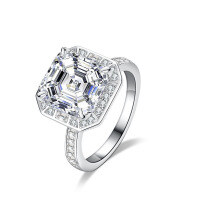 S925 Silver Moissanite Ring 5ct Asscher Cut-Set with D-color moissanite (5 carats)  US No. 9