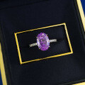 wholesale S925 Sterling Silver High Carbon Diamond Purple Diamond 8*12 Elliptical Radiant Ring for Women Cross-Border Dropshipping-0-1