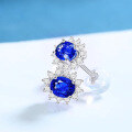 wholesale 18K Gold Sapphire Earrings for Women, Natural Sri Lankan Royal Blue, Accompanied by Diamond Accents, Elegant Princess Style-0-3