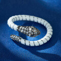 wholesale S925 Sterling Silver Snake Resin Adjustable Ring Fashion Bold Statement Christmas Accessory Unisex-0-2