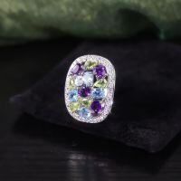 wholesale S925 Sterling Silver Cross-Border Exaggerated Large Ring with Luxurious Group Setting Natural Topaz Rainbow Gemstone Ring-Natural Topaz + Peridot + Amethyst Ring  US Size 6