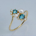wholesale Metal material first, wholesale of Dunli Jewelry autumn and winter new elegant London blue topaz ring with natural freshwater pearl women's hand accessories-0-2