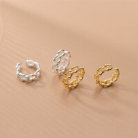 wholesale S925 silver hollow-knit bean chain earrings for non-pierced ears G8425-S925 silver ear clip gold 925 silver