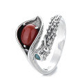 wholesale S925 Silver Retro Vintage Agate Ring with Ancient Style Patterns, Trendy and Versatile Open-Ended Design-0-4