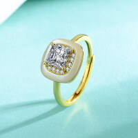 wholesale S925 Sterling Silver Princess Cut Moissanite Women's Ring High-End Square Prong Setting Fashionable Adjustable Ring-carat (zircon) ring Adjustable opening