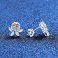 S925 Silver Moissanite Flower Stud Earrings, Wholesale-0-0