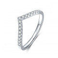 925 Silver Moissanite V-Shape Single Row Crown Princess Ring Stackable Solitaire-0-3