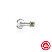 wholesale S925 Silver New Geometric Moss Agate Diamond Flat Threaded Ear Cartilage Stud, Hot Selling in Europe and America-Single gold #1