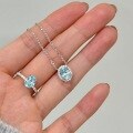 wholesale 925 Sterling Silver Aquamarine Oval Solitaire Ring and Necklace Set, Colored Gemstone Blue Diamond Fashion Light Luxury Jewelry-0-3
