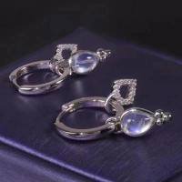 wholesale S925 Silver New Creative Design Natural Garnet Earrings, French Romantic Style with Inlaid Natural Gemstones-Natural Moonstone 925 Silver
