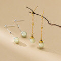 wholesale S925 Sterling Silver Hetian Jade Long Earrings, Nalan Chinese Ancient Style Elegant New Trend Model M05047-0-3
